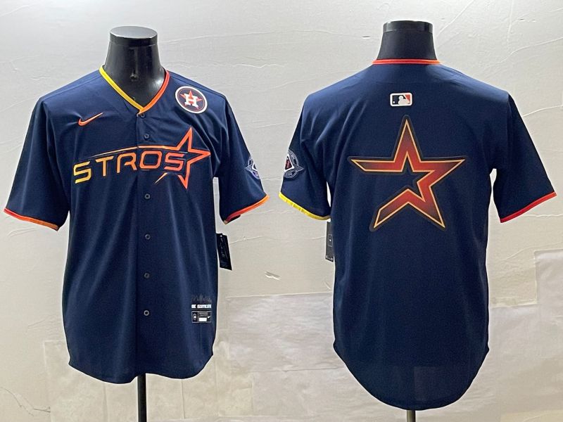 Men Houston Astros Blank Drak Blue Three generations Joint Name 2025 Nike MLB Jersey style 11